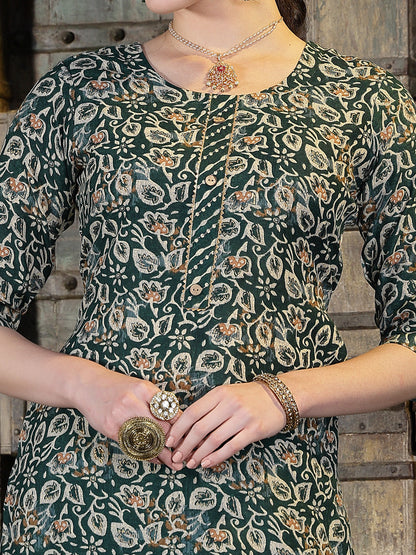 Floral Printed Cotton Blend Straight Kurta Pant Dupatta Set (Pre-Order)