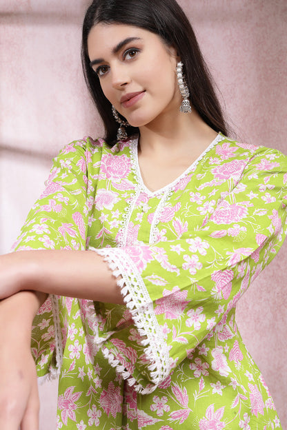 Floral Printed Cotton Straight Kurta Pant Set (Pre-Order)