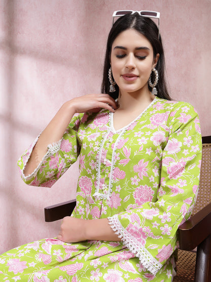 Floral Printed Cotton Straight Kurta Pant Set (Pre-Order)
