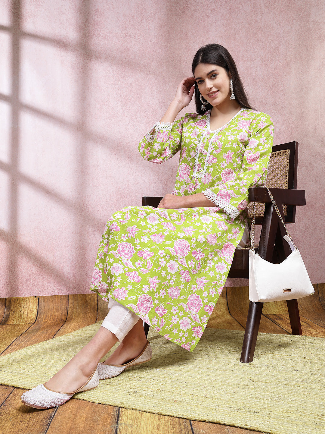 Floral Printed Cotton Straight Kurta Pant Set (Pre-Order)