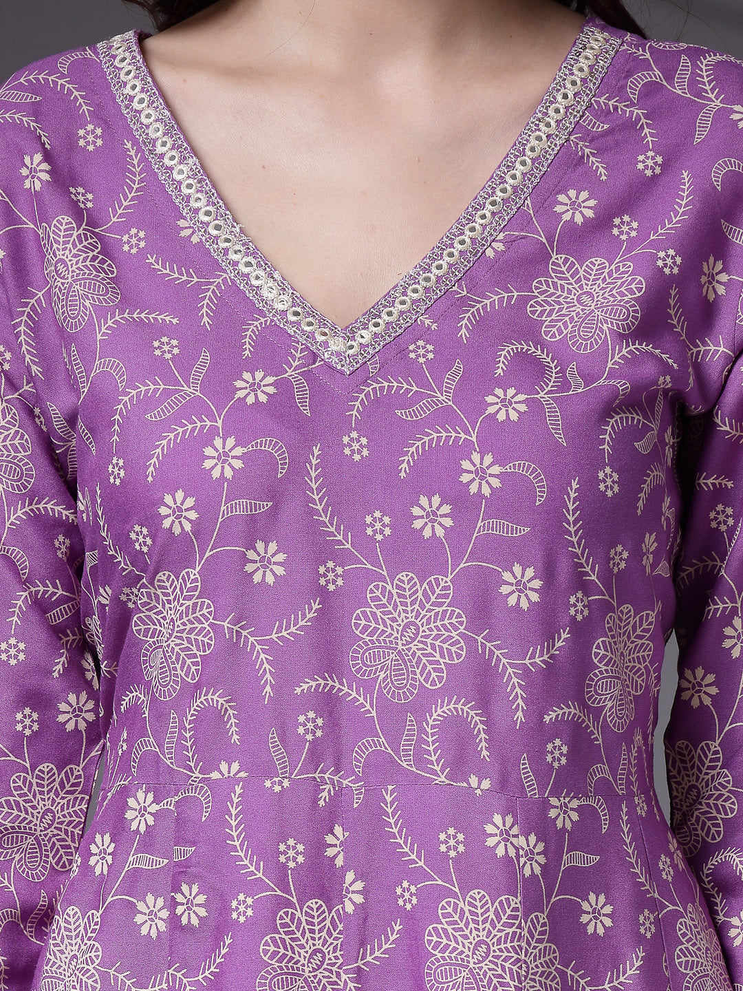 Floral Printed Rayon Anarkali Kurta Pant Dupatta Set