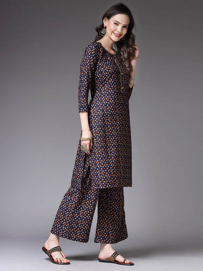 Printed Poly Crepe Straight Kurta Palazzo Set (Pre-Order)