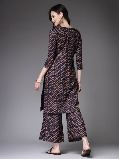 Printed Poly Crepe Straight Kurta Palazzo Set (Pre-Order)