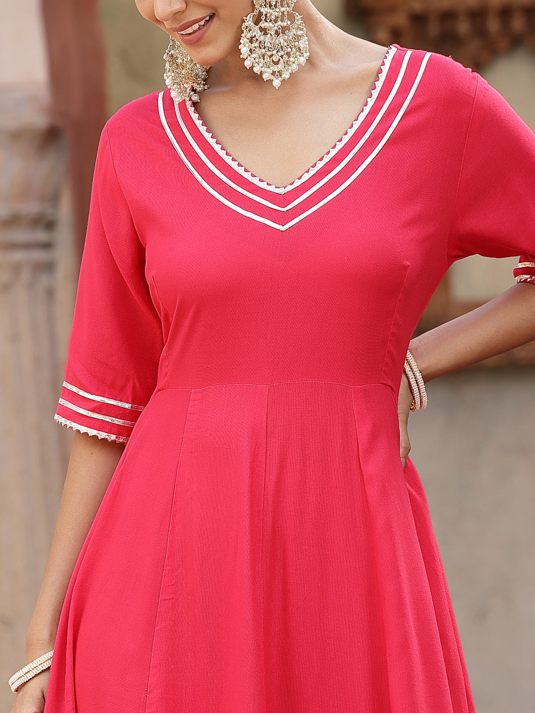 Solid Rayon Anarkali Kurta Pant &amp; Dupatta Set