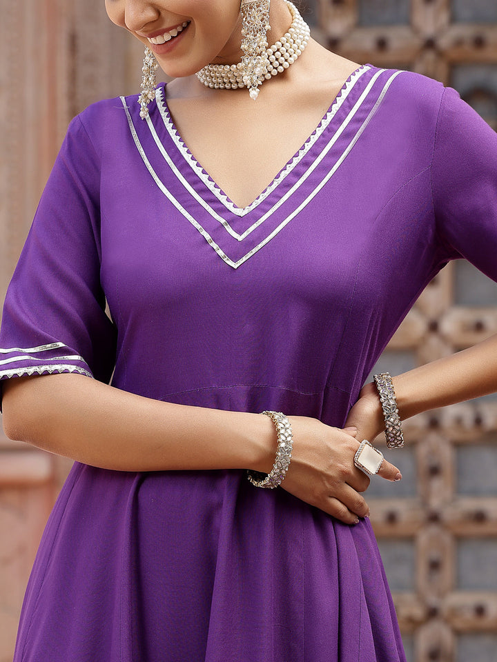 Solid Rayon Anarkali Kurta Pant &amp; Dupatta Set