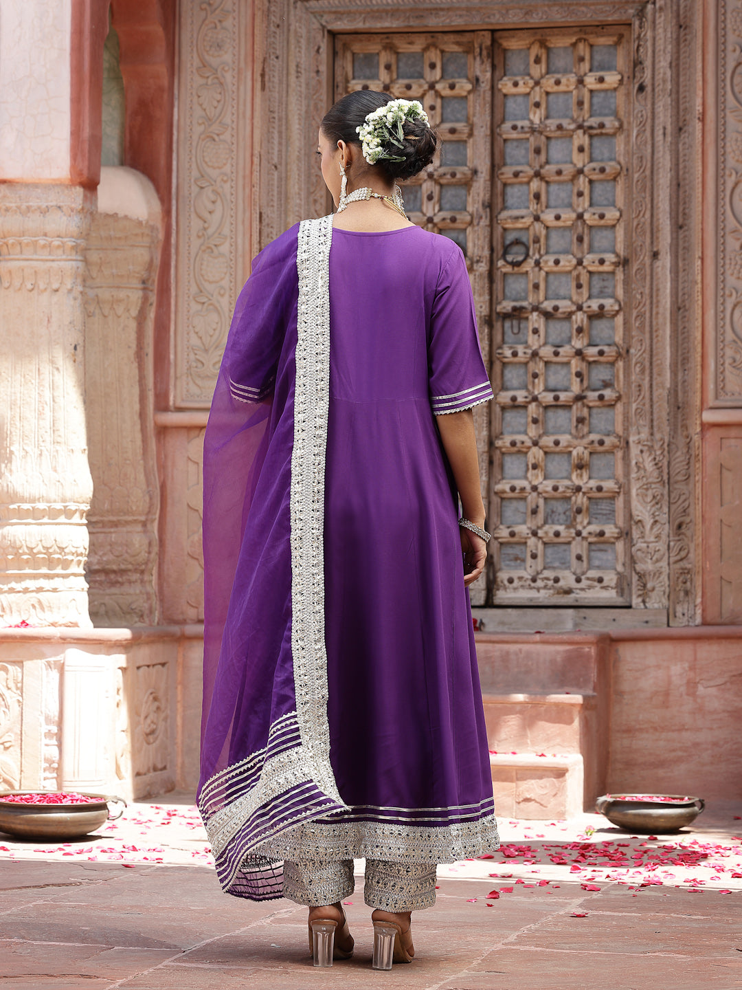 Solid Rayon Anarkali Kurta Pant &amp; Dupatta Set
