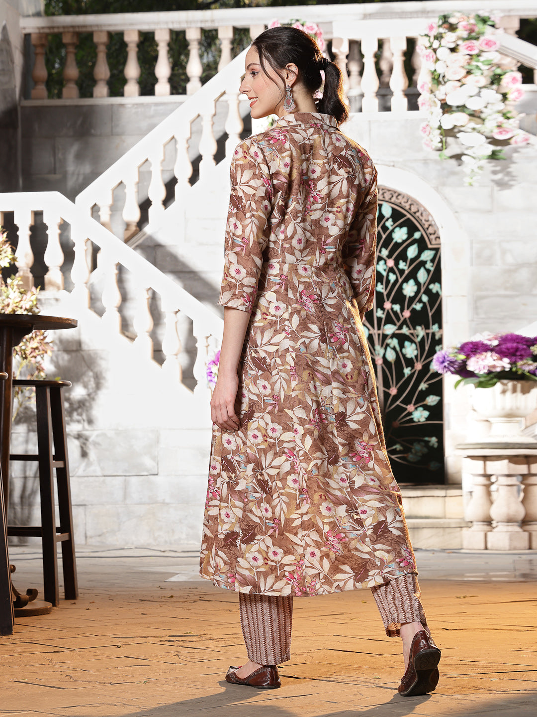 Floral Printed Cotton Blend A-Line Kurta And Pant Set