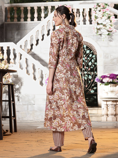 Floral Printed Cotton Blend A-Line Kurta And Pant Set