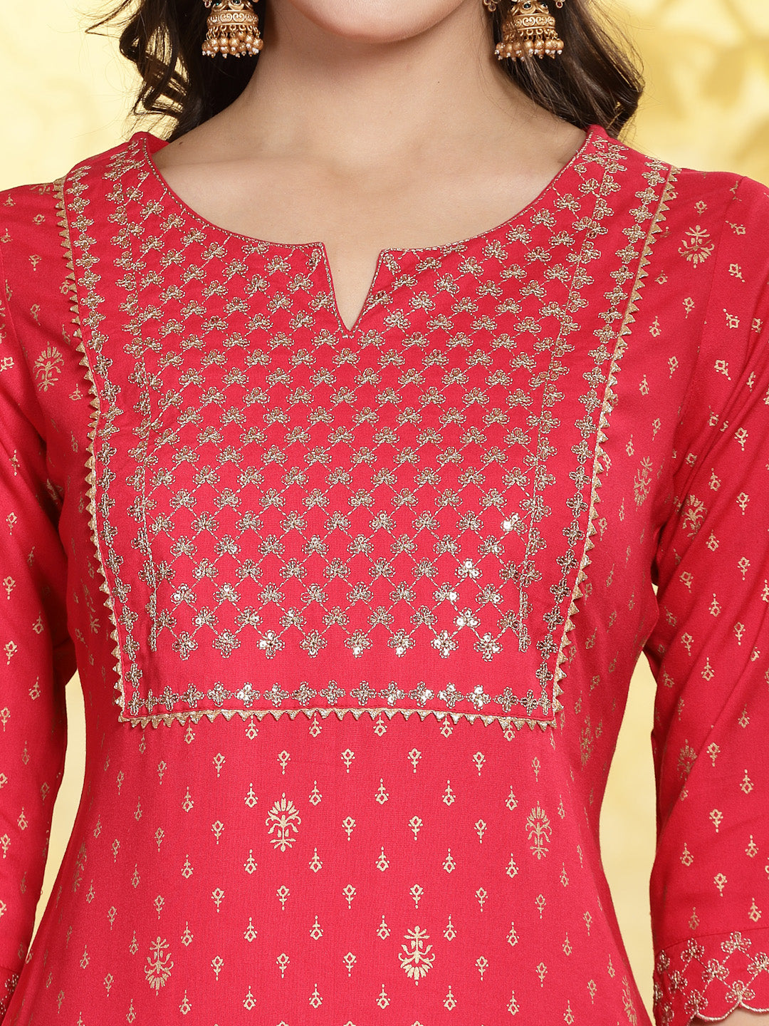 Printed &amp; Embroidered Rayon Straight Kurta Pant &amp; Dupatta Set