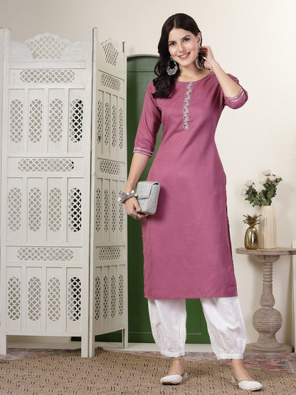 Solid Cotton Blend Straight Kurta Pant Set