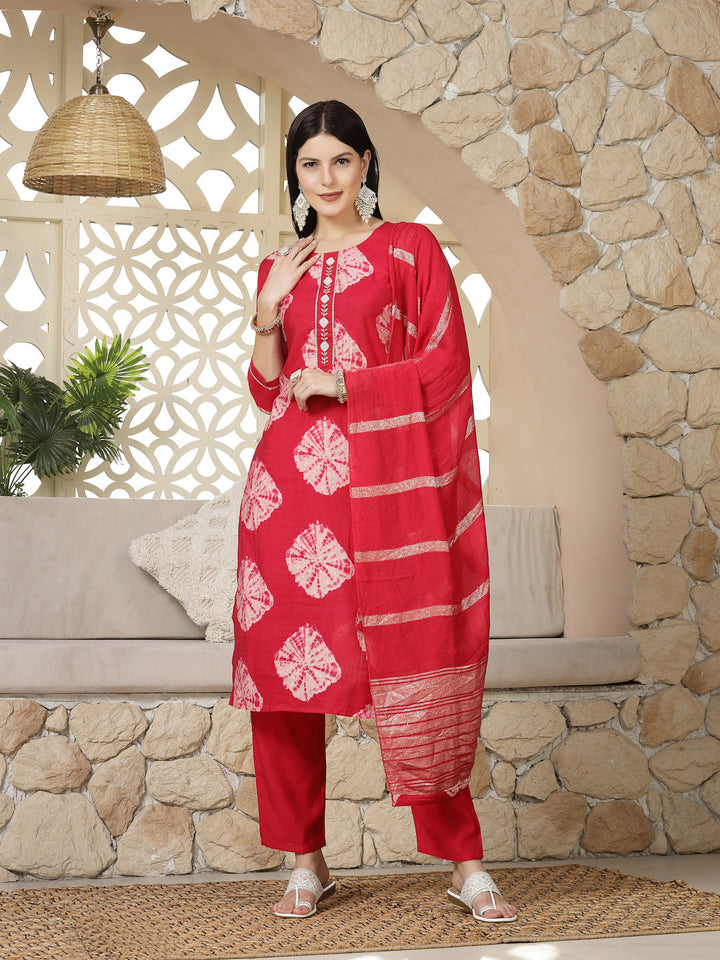 Shibori Printed Muslin Straight Kurta Pant Dupatta Set