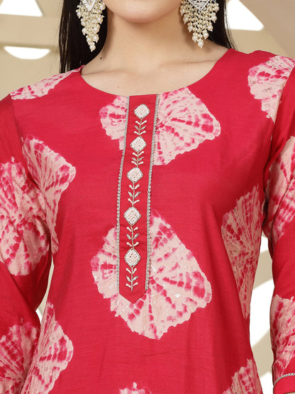 Shibori Printed Muslin Straight Kurta Pant Dupatta Set