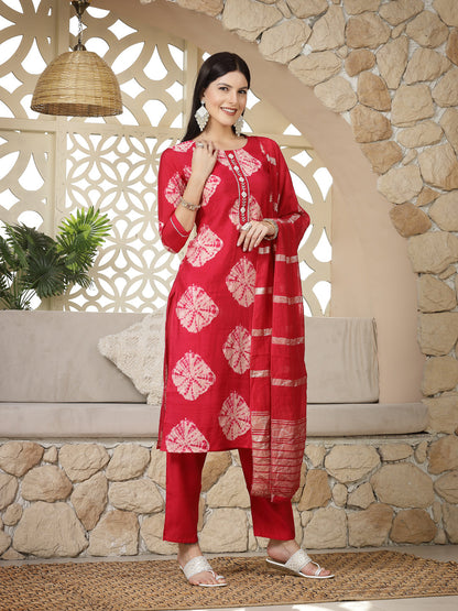 Shibori Printed Muslin Straight Kurta Pant Dupatta Set