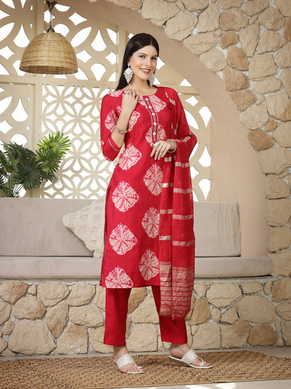 Shibori Printed Muslin Straight Kurta Pant Dupatta Set (Pre-Order)