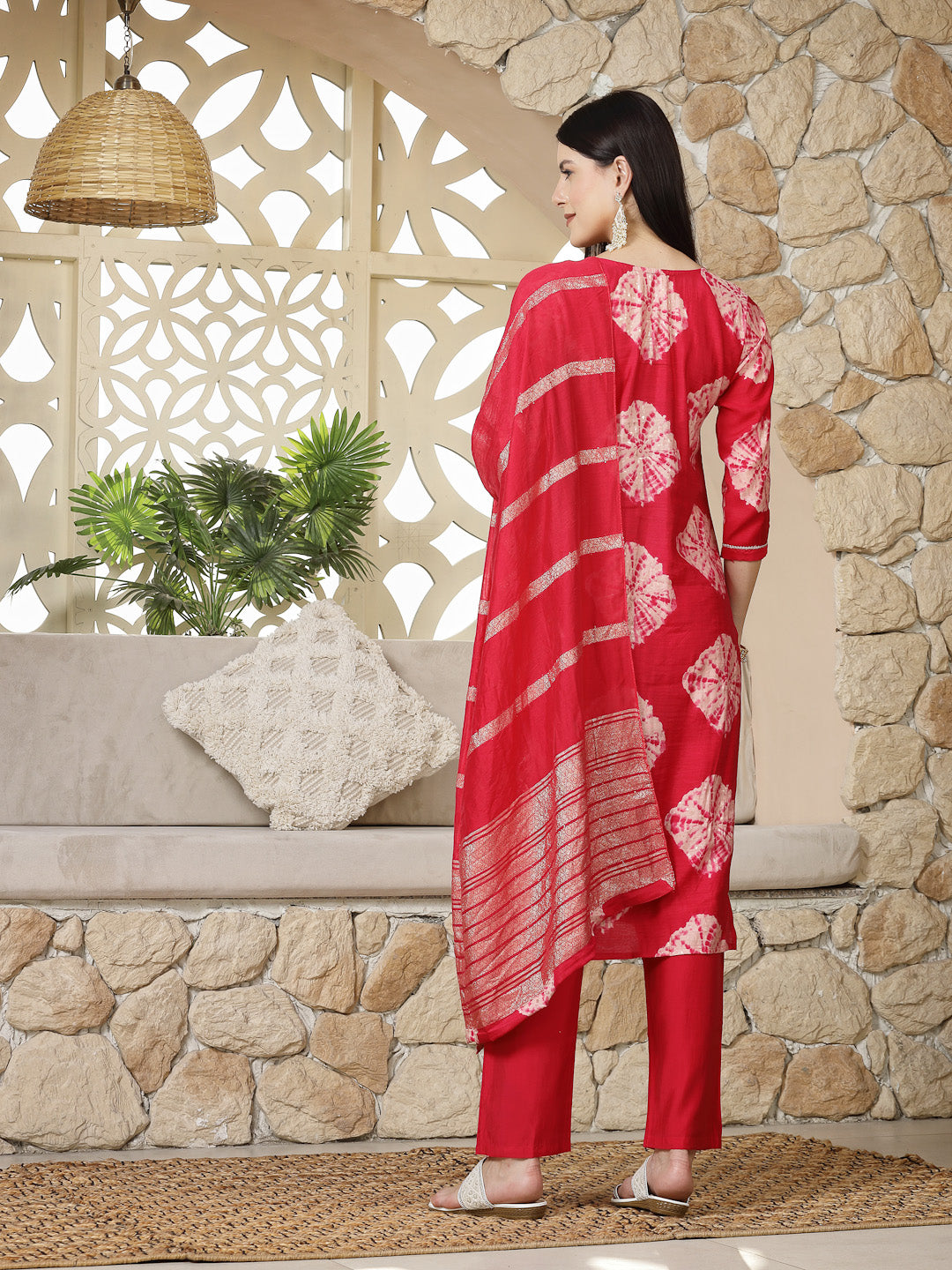 Shibori Printed Muslin Straight Kurta Pant Dupatta Set