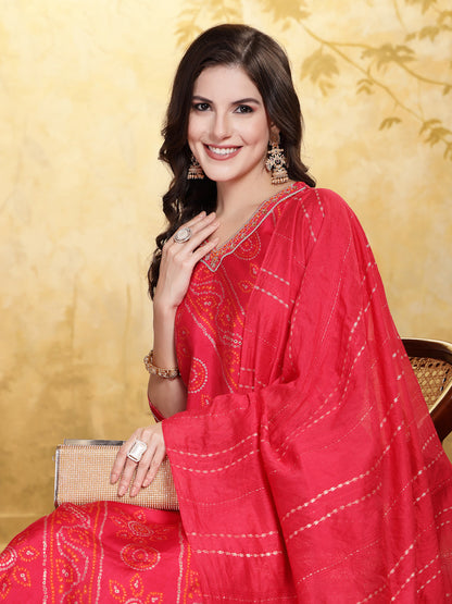 Bandhej Printed Muslin Straight Kurta Pant Dupatta Set (Pre-Order)