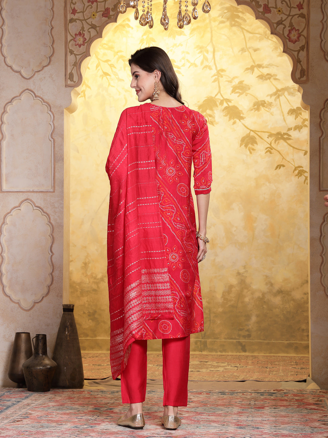 Bandhej Printed Muslin Straight Kurta Pant Dupatta Set (Pre-Order)