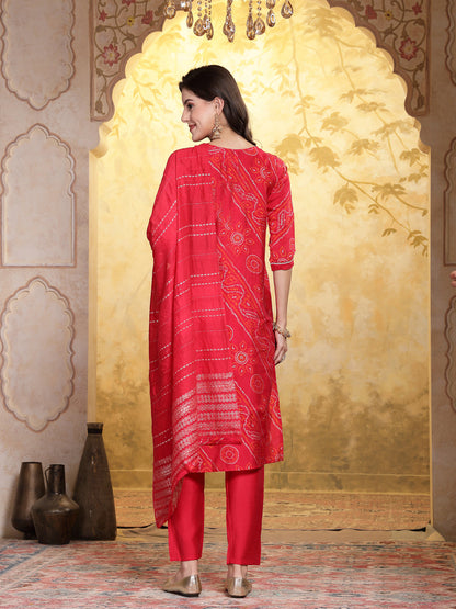 Bandhej Printed Muslin Straight Kurta Pant Dupatta Set (Pre-Order)