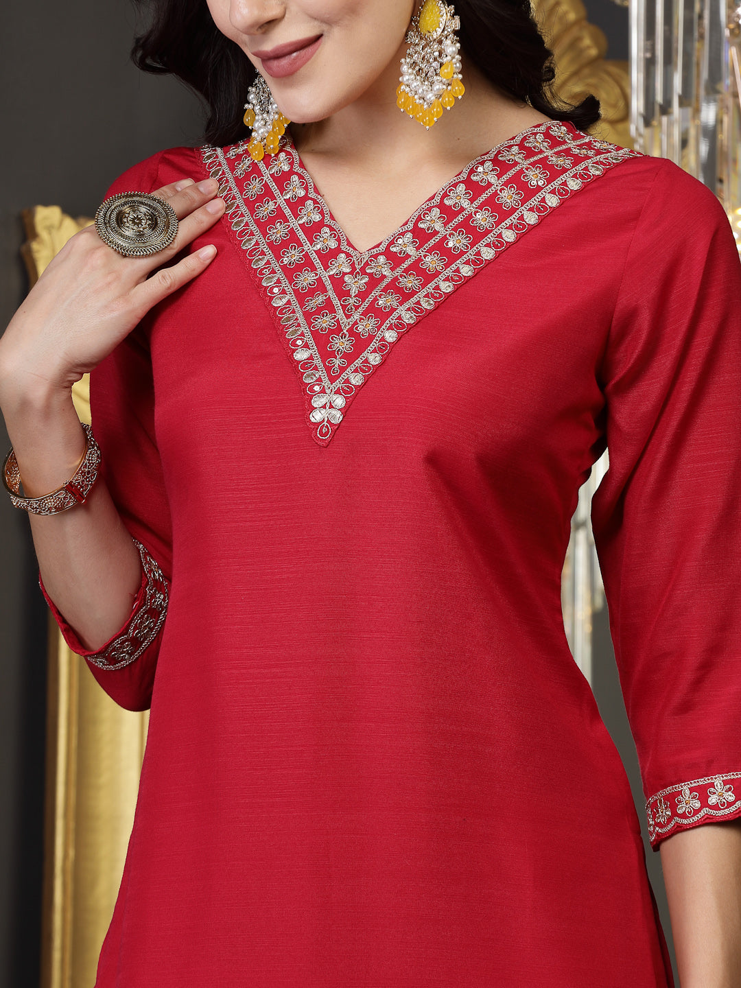 Lehariya Print & Embroidered Muslin Straight Kurta Pant Dupatta Set