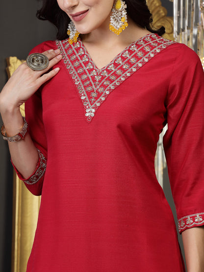 Lehariya Print & Embroidered Muslin Straight Kurta Pant Dupatta Set