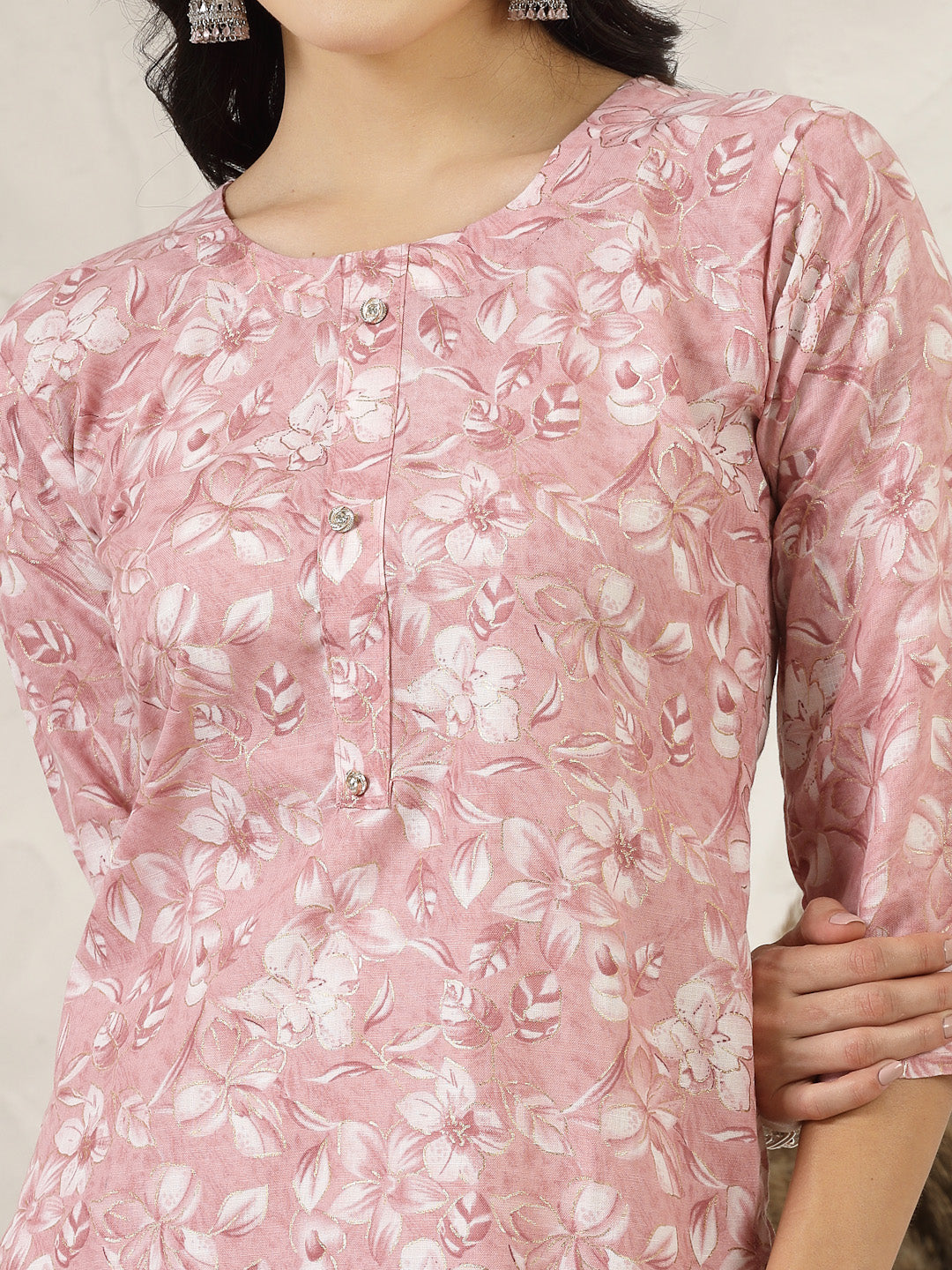 Pink Tropical Printed Silk Blend Straight Kurta Pant Dupatta Set