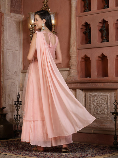 Printed & Embroidered Georgette Draped Lehenga Saree With Blouse (Pre-Order)