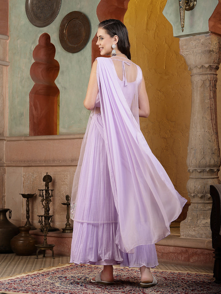 Printed &amp; Embroidered Georgette Draped Lehenga Saree With Blouse