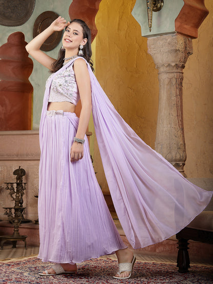 Printed & Embroidered Georgette Draped Lehenga Saree With Blouse (Pre-Order)