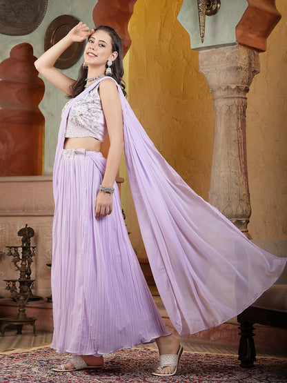 Printed & Embroidered Georgette Draped Lehenga Saree With Blouse
