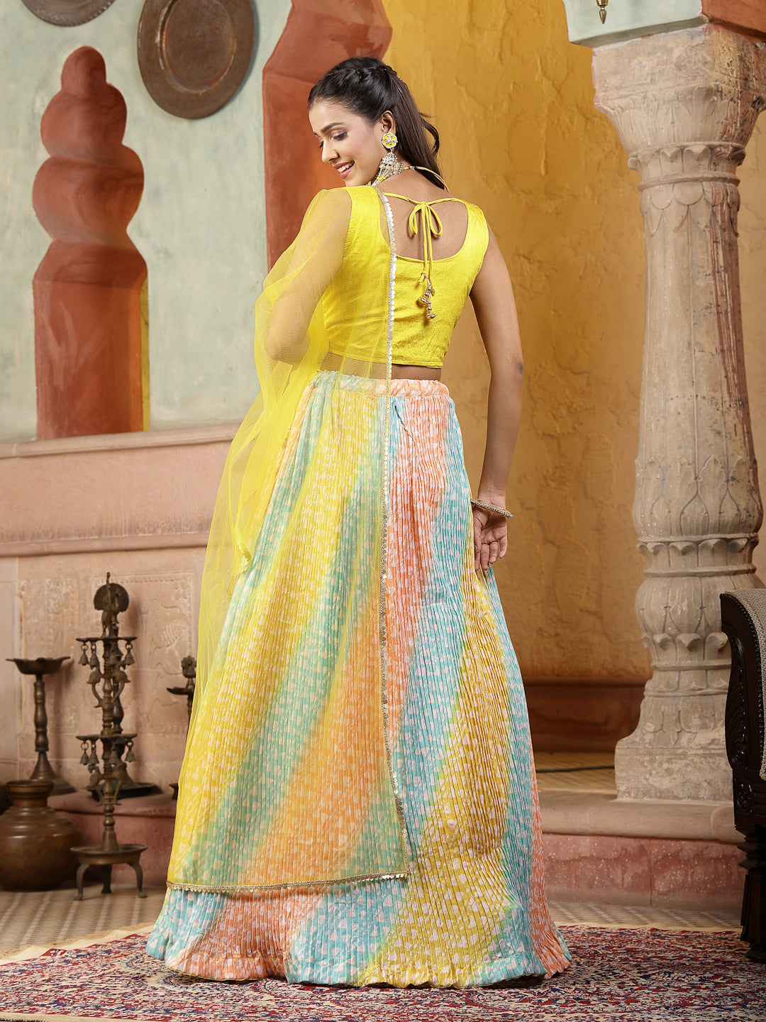 Printed &amp; Embroidered Silk Blend Lehenga Dupatta With Blouse