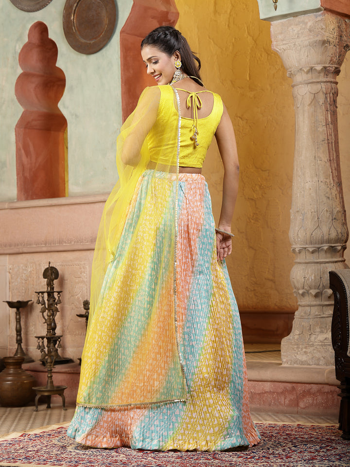 Printed &amp; Embroidered Silk Blend Lehenga Dupatta With Blouse