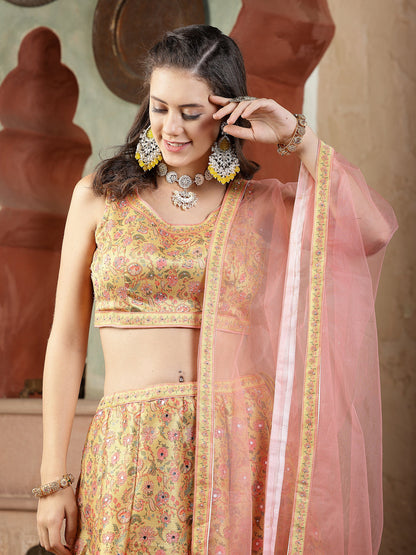 Floral Printed Silk Blend Lehenga Dupatta With Blouse (Pre-Order)