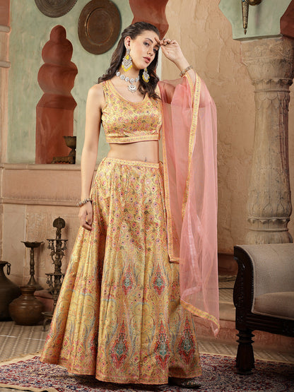 Floral Printed Silk Blend Lehenga Dupatta With Blouse (Pre-Order)