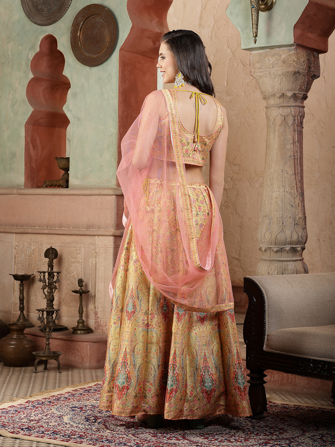 Floral Printed Silk Blend Lehenga Dupatta With Blouse