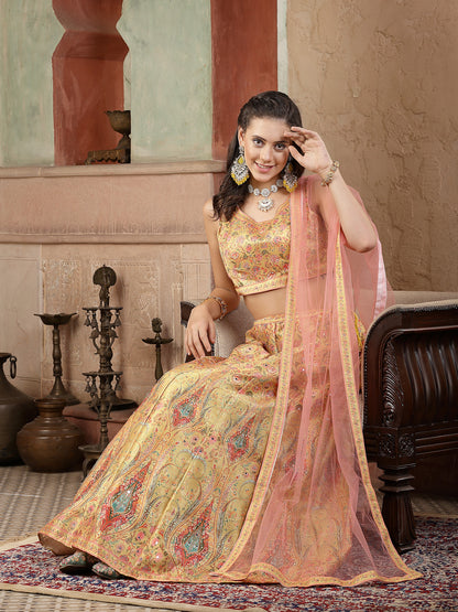 Floral Printed Silk Blend Lehenga Dupatta With Blouse