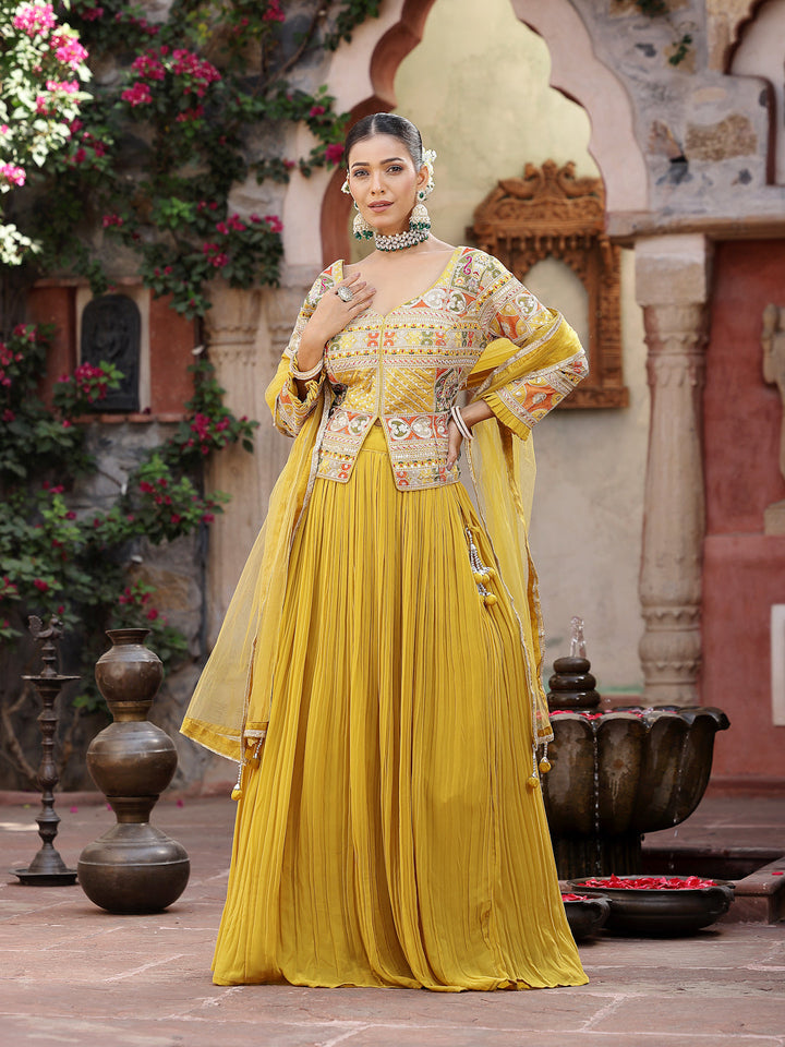 Solid &amp; Embroidered Georgette Lehenga Dupatta With Blouse