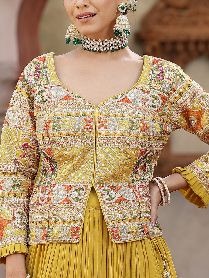 Solid &amp; Embroidered Georgette Lehenga Dupatta With Blouse