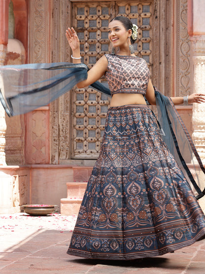 Printed Silk Blend Lehenga Dupatta With Blouse (Pre-Order)
