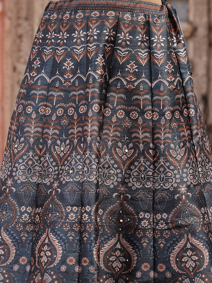 Printed Silk Blend Lehenga Dupatta With Blouse