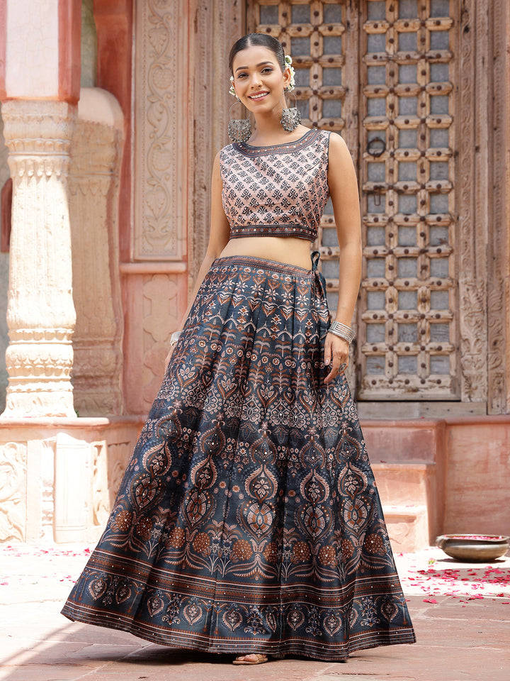 Printed Silk Blend Lehenga Dupatta With Blouse