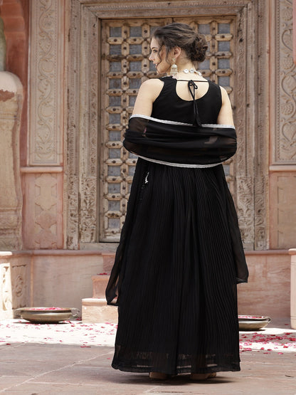 Solid & Embroidered Georgette Lehenga Dupatta With Blouse