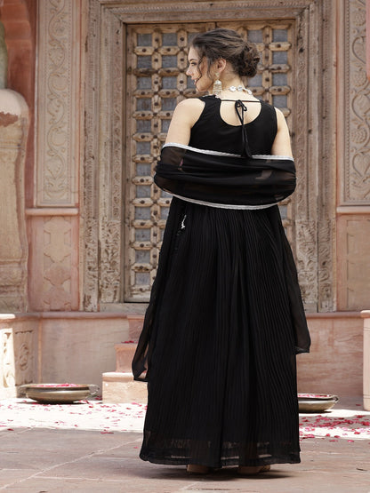 Solid & Embroidered Georgette Lehenga Dupatta With Blouse (Pre-Order)