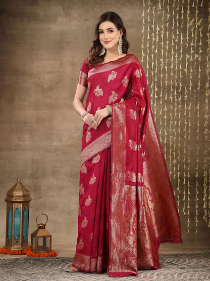 Ethnic Motifs Woven Design Zari Silk Blend Banarasi Saree (Pre-Order)