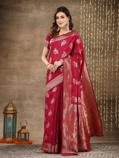 Ethnic Motifs Woven Design Zari Silk Blend Banarasi Saree