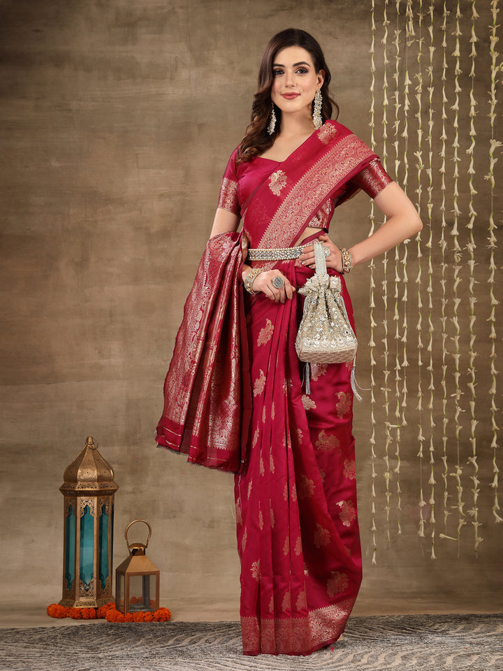 Ethnic Motifs Woven Design Zari Silk Blend Banarasi Saree