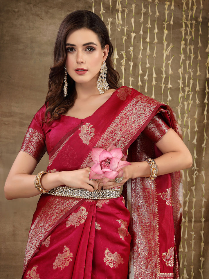 Ethnic Motifs Woven Design Zari Silk Blend Banarasi Saree