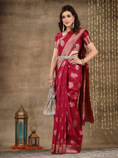 Ethnic Motifs Woven Design Zari Silk Blend Banarasi Saree