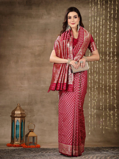 Ethnic Motifs Woven Design Zari Silk Blend Banarasi Saree (Pre-Order)