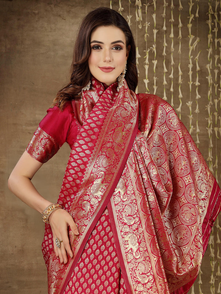 Ethnic Motifs Woven Design Zari Silk Blend Banarasi Saree