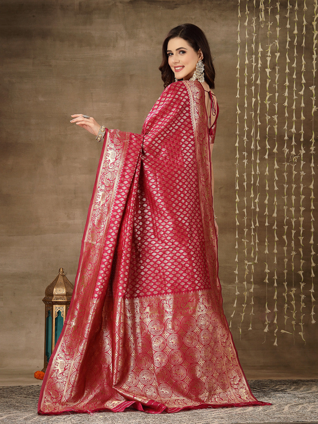Ethnic Motifs Woven Design Zari Silk Blend Banarasi Saree